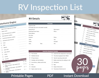 RV Printable Inspection Checklists | RV Planning | RV Purchase List | Motorhome Inspection List | Travel Trailer Inspection | Towable List