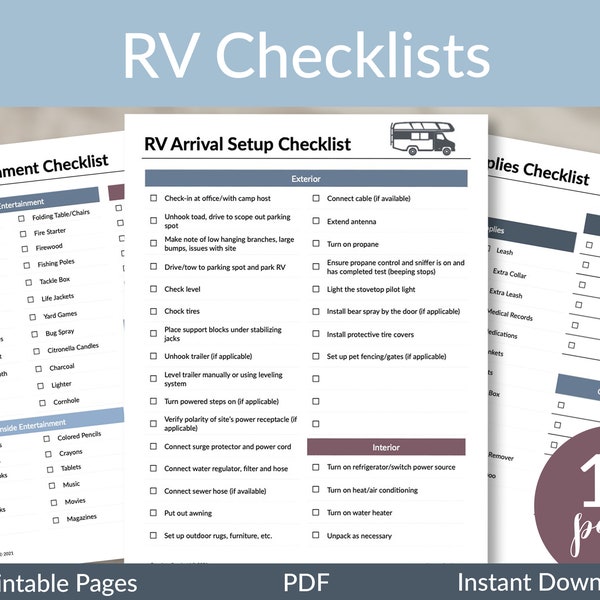 RV Printable Checklists | RV Planning | Camping Planning Checklist | Camping Planner | Camping Packing List | Camper Maintenance Checklist