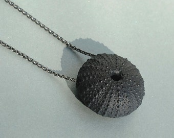 Black Porcelain necklace, porcelain necklace for him, Black Sea Urchin, ceramic necklace, seashell necklace, black pendant, dark jewelry