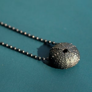 Mens necklace shell, Sailor necklace, Sea Urchin Silver necklace, Black naiecklace for him, surfer jewelry, ocean inspired mens jewelry