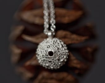 Sea Urchin Necklace, Sea Urchin Silver Necklace, tiny silver necklace, sea shell necklace, beach jewelry, minimal Silver necklace