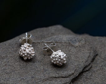 Silver earrings, Bead studs, beaded earrings silver, textured studs earrings, sea inspired earrings, small round studs, organic earrings