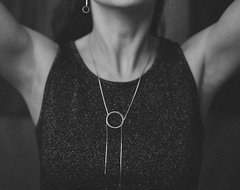 Adjustable Silver necklace, minimal circle necklace, jewelry for architects, minimal gift girlfriend, simple silver jewelry, ring pendant