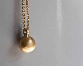 14k Bead necklace, tiny gold pendant, matte gold necklace, girlfriend gift, minimal solid gold necklace, 14K bride necklace, gold pebble