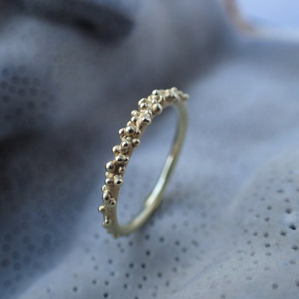 Ring beads 14ct, ring gold texture, ocean inspired engagement ring, beaded gold ring 14 K, organic 14k ring, gold beaded stacking ring