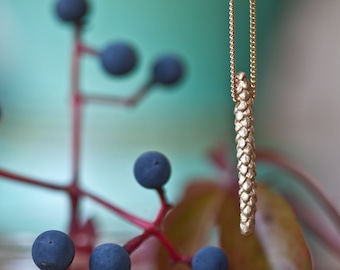 Vertical Bar Necklace organic, Plant necklace gold, botanical jewelry, Bar Gold Pendant, plant texture necklace, pine tree pendant