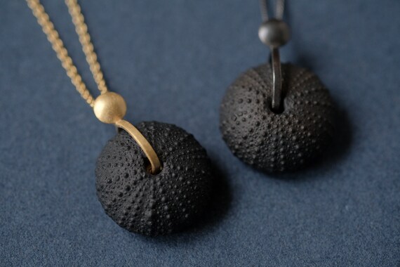 Black Ocean Necklace Black Sea Urchin Necklace Black Shell