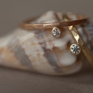 Rosegold 8k Diamond ring, engagement ring brilliant, hammered gold ring white stone, minimal diamond ring, matte gold, white diamond ring image 4