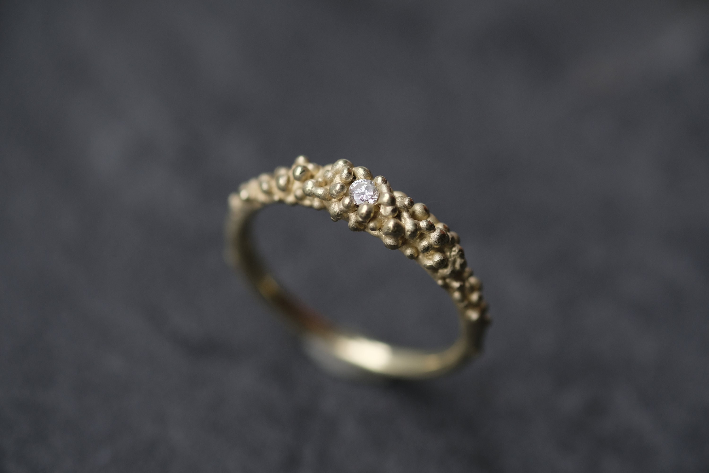 Diamont Bead Ring 14k Gold, Different Engagement Ring Brilliant, Ocean  Inspired Gold Ring, Textured Dimaond Ring, 14K Beaded Ring Bride - Etsy  Denmark