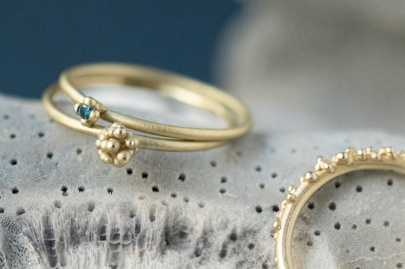 Blue diamond ring 14k gold, engagement ring brilliant, tiny gold ring blue stone, minimal diamond ring, matt gold, tiny blue diamond ring image 5