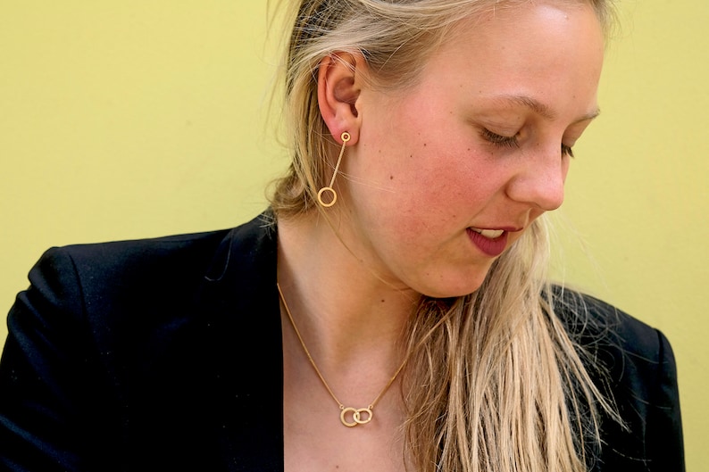 Gold hanging earrings, gold swing earrings, long minimal earrings, light earrings gold, 14 Carat geometric earrings, discreet image 8