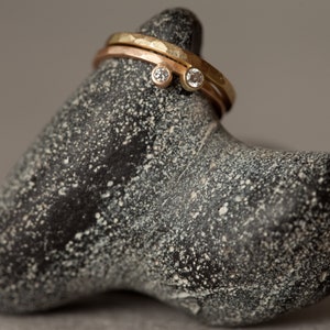 Rosegold 8k Diamond ring, engagement ring brilliant, hammered gold ring white stone, minimal diamond ring, matte gold, white diamond ring image 6