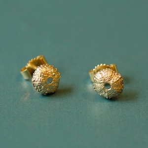 Sea shell Earrings 14k Gold, Sea Urchin Studs solid gold, organic earrings 14k gold, ocean gold earrings, sailor earrings