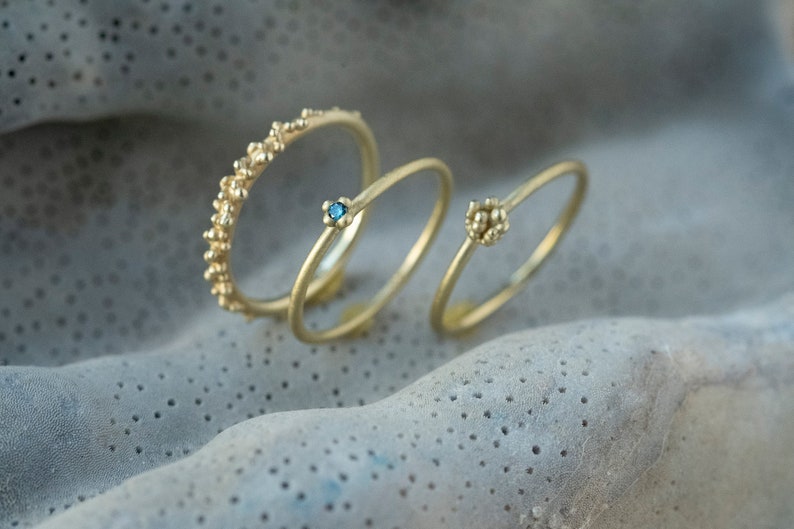 Blue diamond ring 14k gold, engagement ring brilliant, tiny gold ring blue stone, minimal diamond ring, matt gold, tiny blue diamond ring image 7