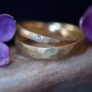 Wedding rings set with brillant diamond, wedding rings set mixed, wedding bands brillant, rings matt dissimilar, 14k ring set diamond