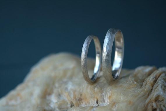 Silver Weddingrings Set Hammered Silver Ring Set 925 Silver - Etsy