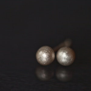 Op de afbeelding: Een paar zilveren oorbel studs met een glad, afgerond oppervlak.