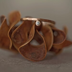 Rosegold 8k Diamond ring, engagement ring brilliant, hammered gold ring white stone, minimal diamond ring, matte gold, white diamond ring image 8
