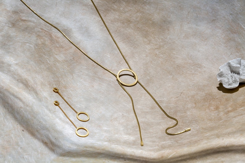 Gold hanging earrings, gold swing earrings, long minimal earrings, light earrings gold, 14 Carat geometric earrings, discreet image 7