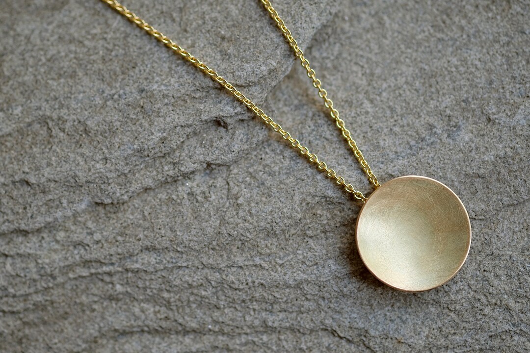 Solid Gold Disc Necklace Circular Gold Necklace Matt Finish Etsy