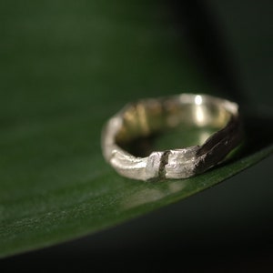 Organic gold ring, 14k gold plant ring, wedding band leaf pattern, grass ring bride, botanical ring solid gold, grass blade wedding ring