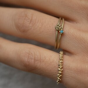 Blue diamond ring 14k gold, engagement ring brilliant, tiny gold ring blue stone, minimal diamond ring, matt gold, tiny blue diamond ring image 4