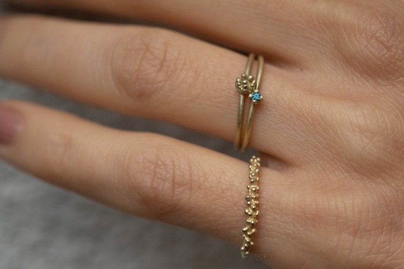Blue diamond ring 14k gold, engagement ring brilliant, tiny gold ring blue stone, minimal diamond ring, matt gold, tiny blue diamond ring image 4