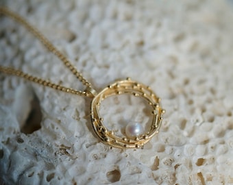 Goldkette mit Perlenanhänger, Gold Anhänger mit Kügelchen, Gold Halskette Meer, Meerjungfrau Goldkette Perle, Muttertagsgeschenk