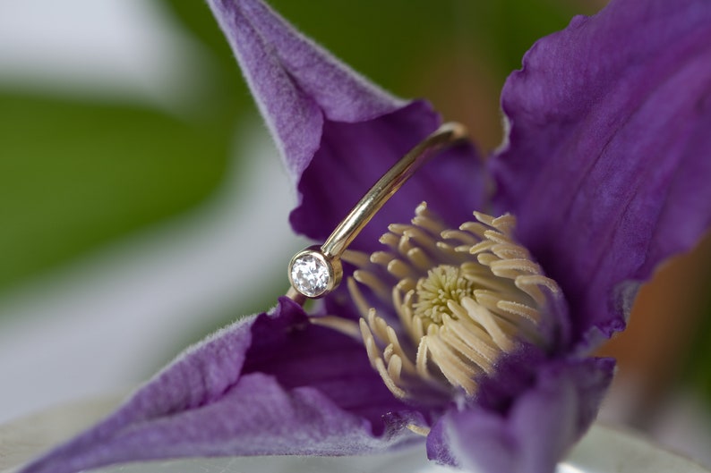 White diamond ring 14k gold, engagement ring brilliant, delicate gold ring white stone, minimal diamond ring, matt gold, white diamond ring image 8