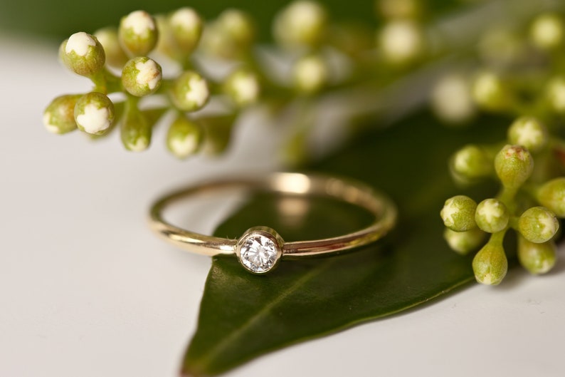 White diamond ring 14k gold, engagement ring brilliant, delicate gold ring white stone, minimal diamond ring, matt gold, white diamond ring image 1