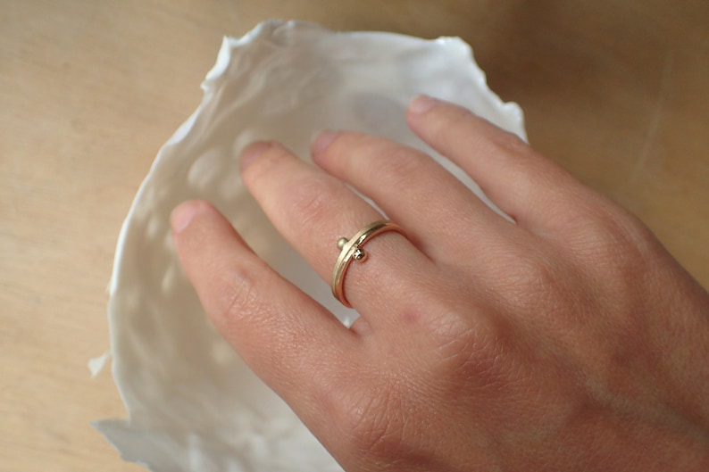 Gold Pebble Ring, 14k bead ring, minimalist Ring, single bead gold ring, gold dot ring, gold minimal jewelry, one bead ring, stacking ring image 9