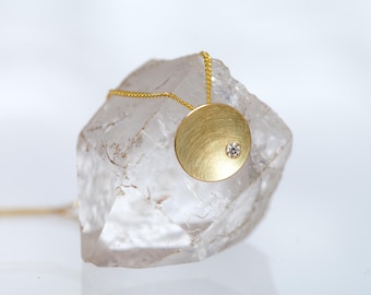 14k Gold necklace with white brilliant diamond, matte gold necklace 14k, girlfriends gift, bride minimal 14K necklace, solid gold minimalist