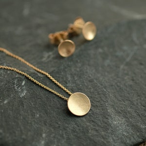 14k Gold necklace, matte gold necklace 14k, girlfriends gift, minimalist solid gold necklace, bride minimal 14K necklace, domed disc pendant