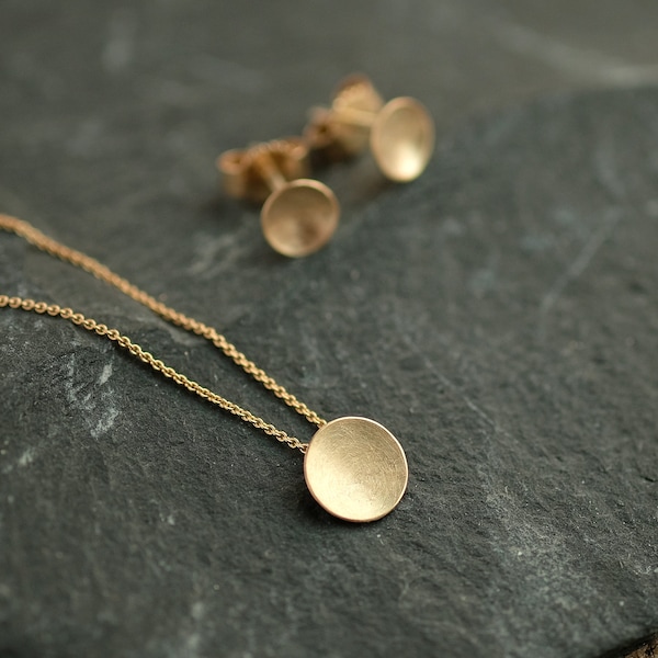 14k Gold necklace, matte gold necklace 14k, girlfriends gift, minimalist solid gold necklace, bride minimal 14K necklace, domed disc pendant