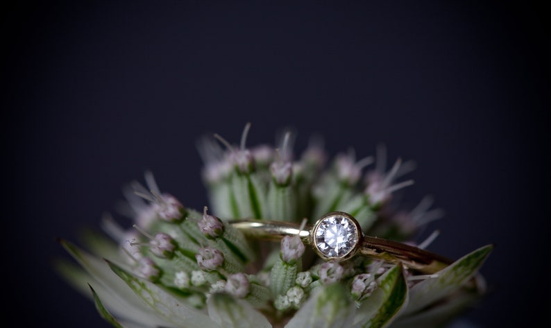 White diamond ring 14k gold, engagement ring brilliant, delicate gold ring white stone, minimal diamond ring, matt gold, white diamond ring image 4