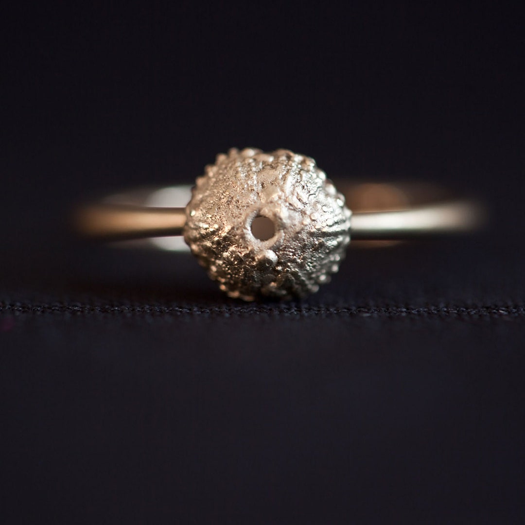 Sea Urchin Gold Ring, 14K Gold Minimal Ring, Small Sea Shell Ring Gold ...