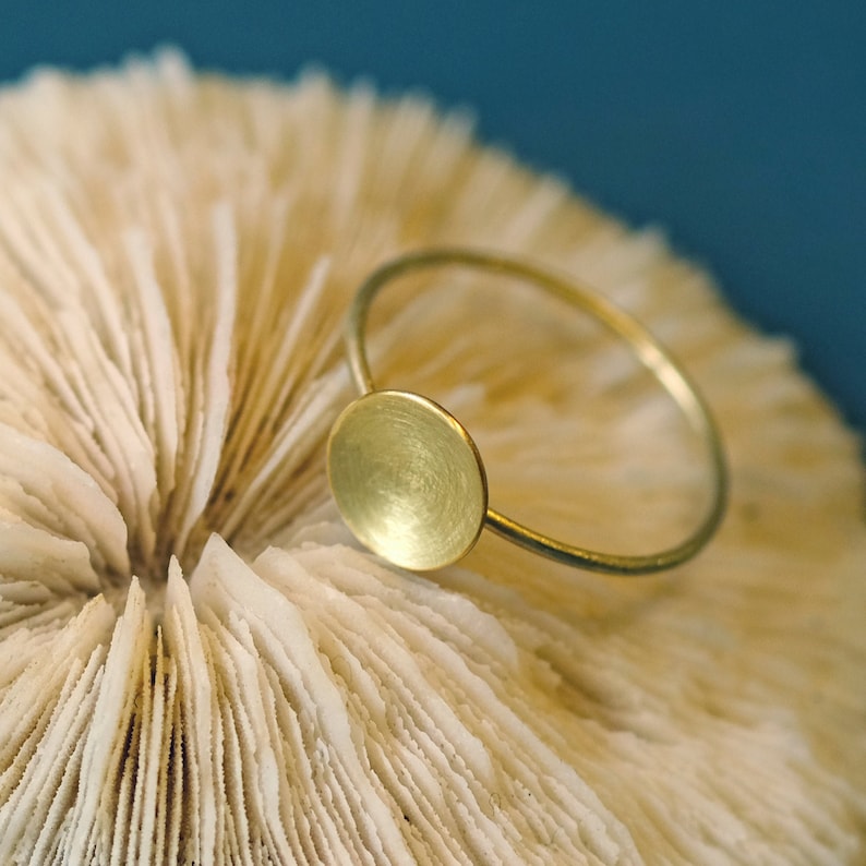 Minimal Goldring, echt Gold Ring, gewölbte Scheibe Ring, 585 Goldring, Ring minimalist, Goldring mit Scheibe, Goldring matt gebürstet Bild 1