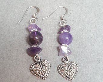 Semi-Precious Amethyst Earrings with Charm