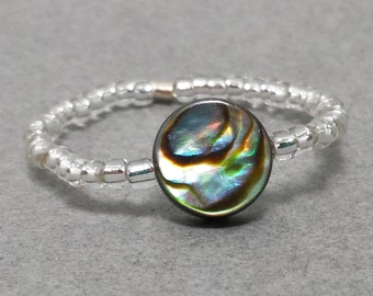 Silver Abalone Round Stretch Ring