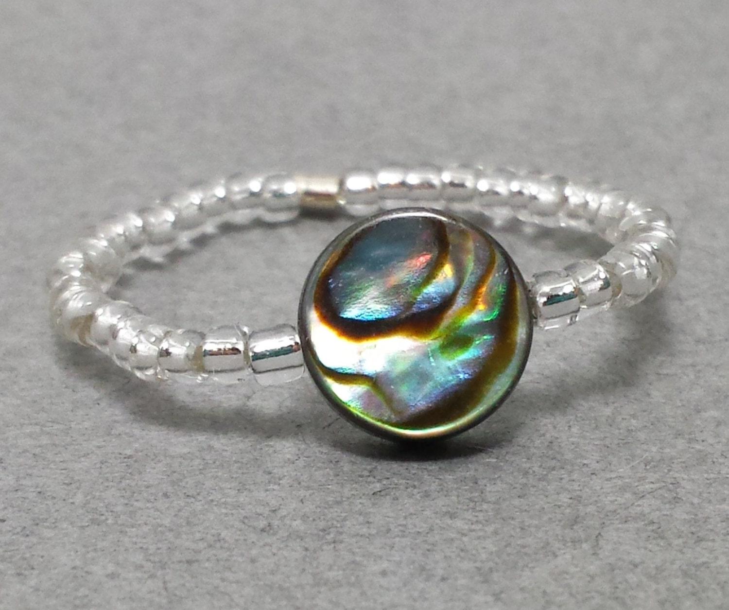 Silber Teenager Mädchen | Abalone Runde | Stretch Ring