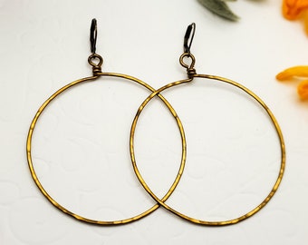 Vintage Bronze Tone Round Hammered Wrapped Hoops in 6 sizes