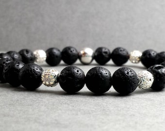 Women's Lava Bead and Filigree Stretch or Clasp Bracelet