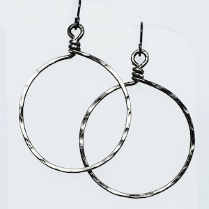 Gunmetal Grey Round Hammered Wrapped Hoop Earrings in 6 sizes- H5R