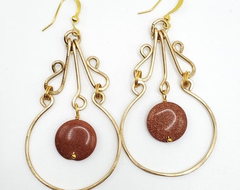 Handmade Chandeliers with Goldstone Coins, 6 metal finish choices
