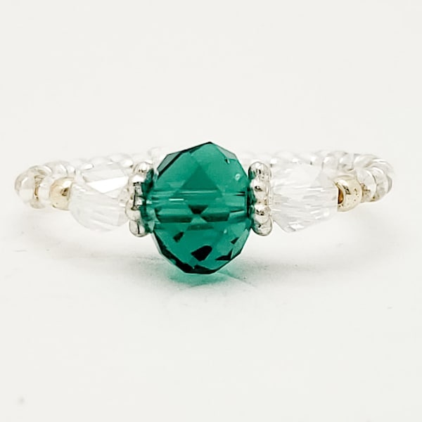 Birthmonth Chinese Crystal Stretch Ring, Choice of Crystal Colors, Adjustable Ring