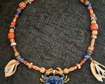 Crab and Shell pendant Necklace