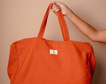 Rust organic cotton weekender bag