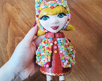 Daphne: Embellished 3D Printed Art Doll with Resin Flowers