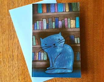 Greeting Card | The Library Cat | Puns and a Russian Blue