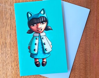 Greeting Card | Cat Gurrl IMANI | Mint Green